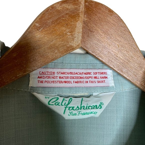 Vintage Calif Fashions Button Front Blouse Collar Pale Green Wool Poly Blend Med - Picture 4 of 7